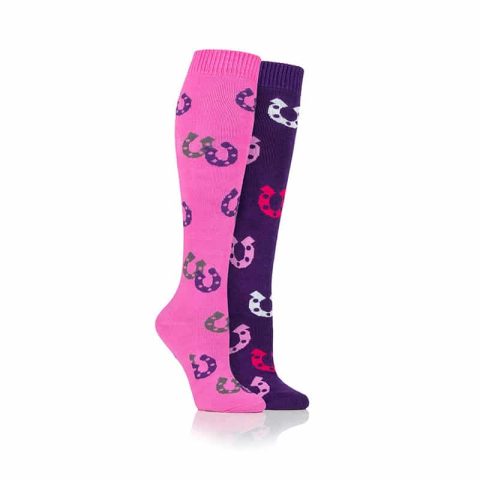 Storm Block Junior Warwick Horse Shoe Socks Pink/Purple