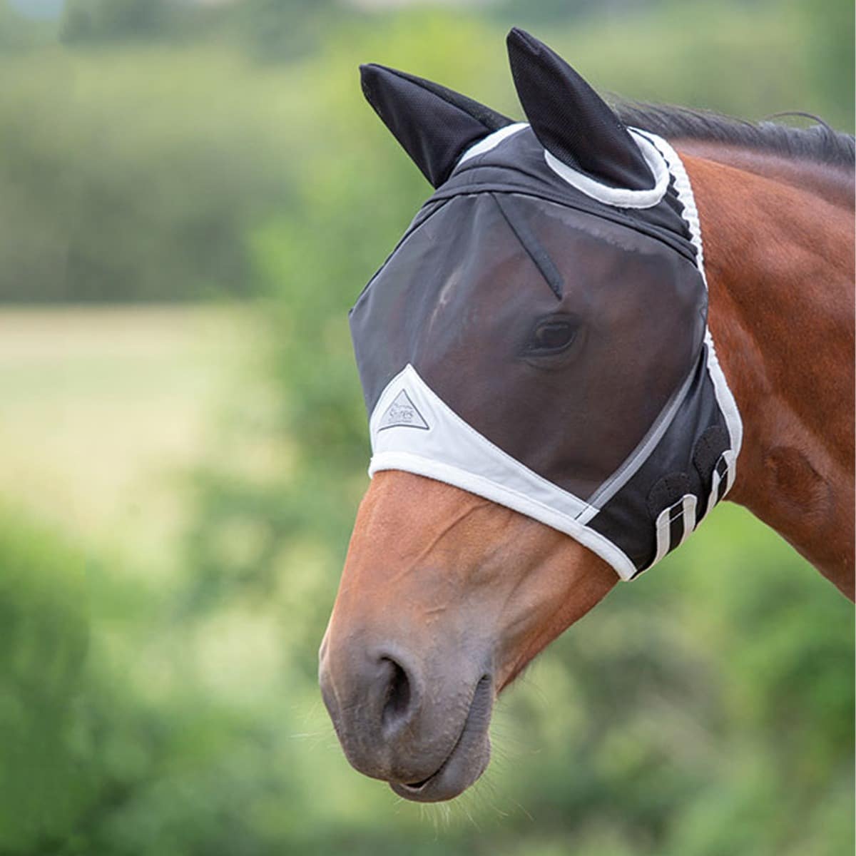 Shires Fine Mesh Fly Mask with Ears Black