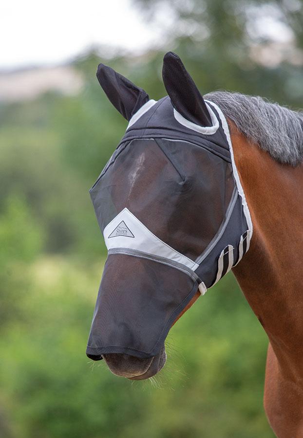 Shires Fine Mesh Fly Mask With Ears and Nose Black