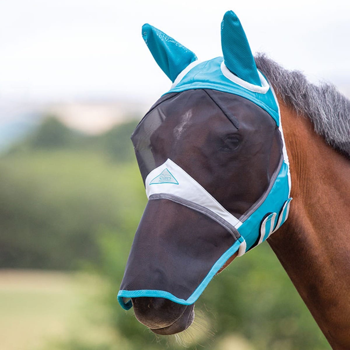 Shires Fine Mesh Fly Mask with Nose and Ears Teal