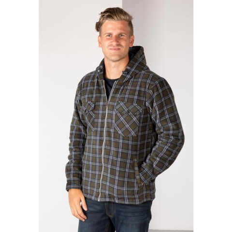Rydale Mens Ulrome Hooded Fleece Overshirt Olive/Navy Check